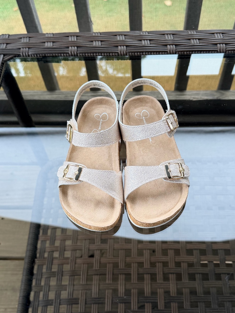 Jessica Simpson Girls’ Metallic White Buckle Sandals Size 12 NWOT